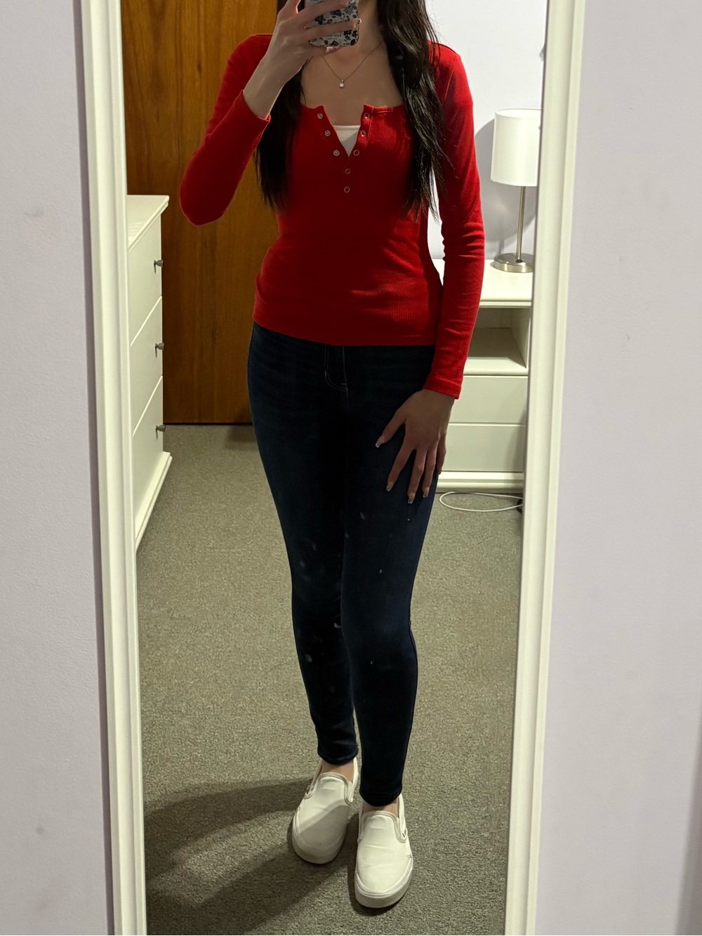 SHEIN Red Long Sleeve Henley Top